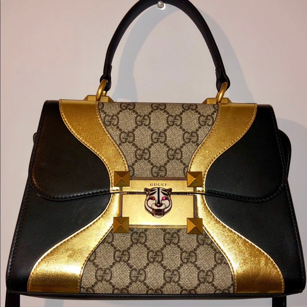 Gucci Logo Print Tiger Top Handle / Crossbody Bag